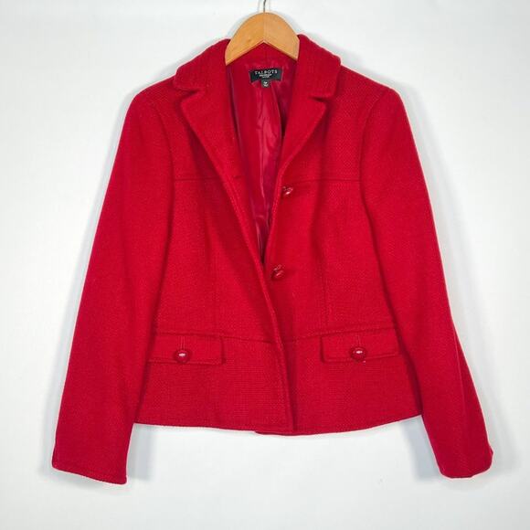 Talbots Red Wool Blend Pique Suit Jacket - Picture 1 of 14